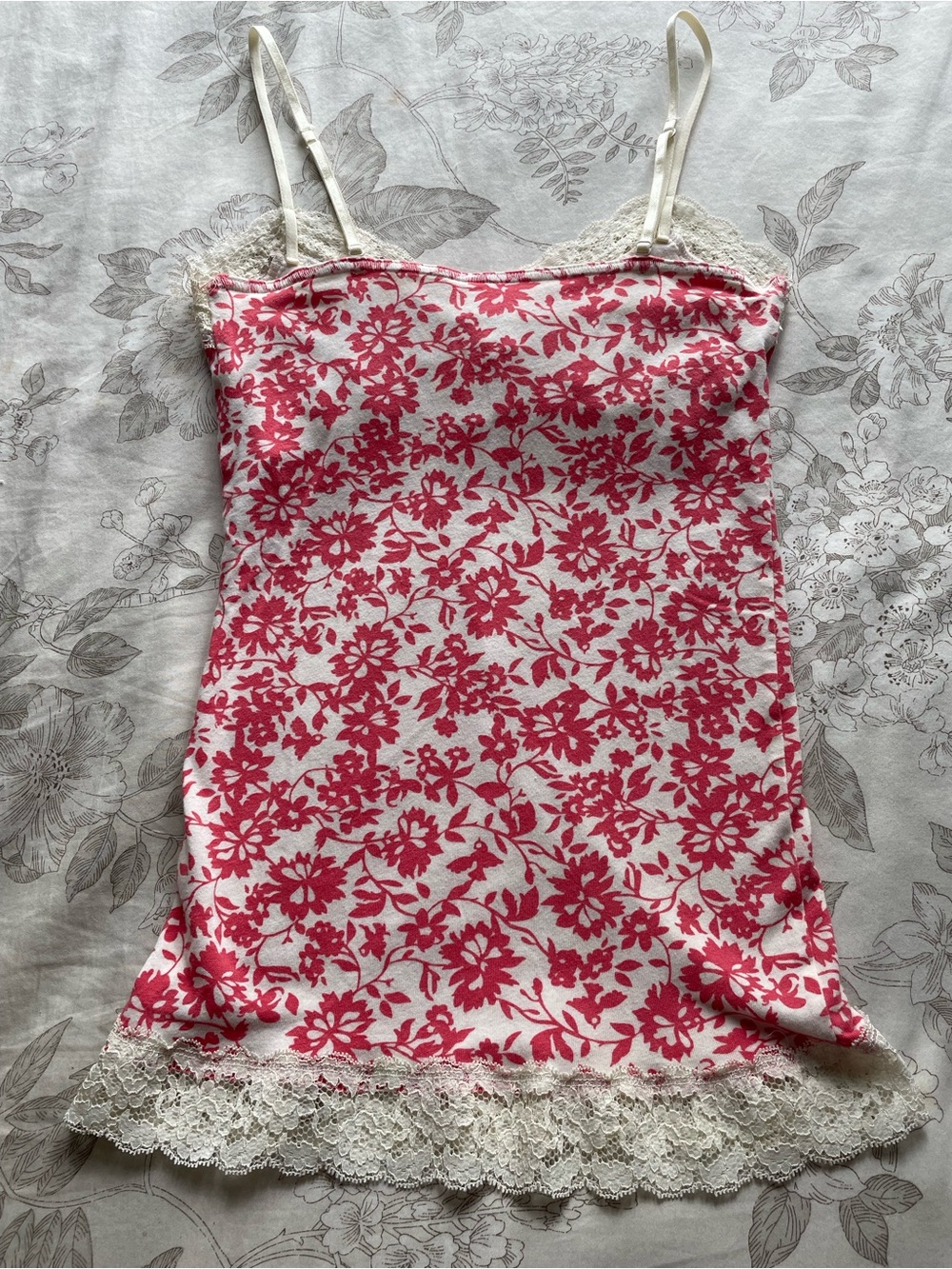American Eagle Y2K Pink Floral Lace Trim Cami XS Layering Preppy Coquette Dainty - Picture 3 of 8
